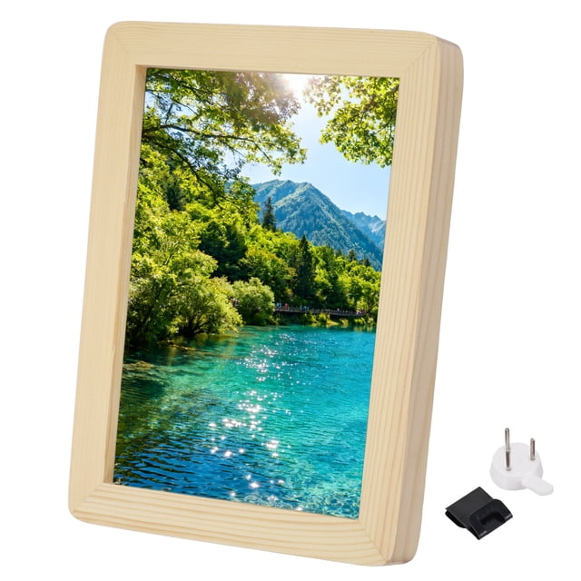 Uxcell Natural Wood Color Rectangle Photo Frame, 9.2x7.1" Wooden Photo Frame Wall Mount & Tabletop Display Round Corner for Pictures Certificates Home Decor, Suits for 20.2x15.2cm Photo