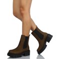thumbnail image 4 of Soda Women's Oxlip Chelsea Pull On Chunky Platform Block Heel Ankle Bootie, Forest, 6.5 M US, 4 of 5