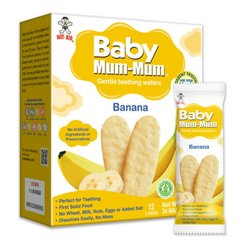 Baby Mum-Mum Rice Rusks, Banana, Gluten Free, en Free, Non-GMO, Rice Teether Cookie for Teething Infants, 1.76 Ounce, 24 Pack