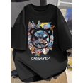 thumbnail image 1 of Men's Cotton Short Sleeve T-Shirt, Casual Crew Neck, Street Graffiti Style, Fashionable All-Match, Summer Top, 100% Cotton, Slight Stretch, Regular Fit, 220g/m² Knit Fabric, Casual Sporty Tee, 1 of 8