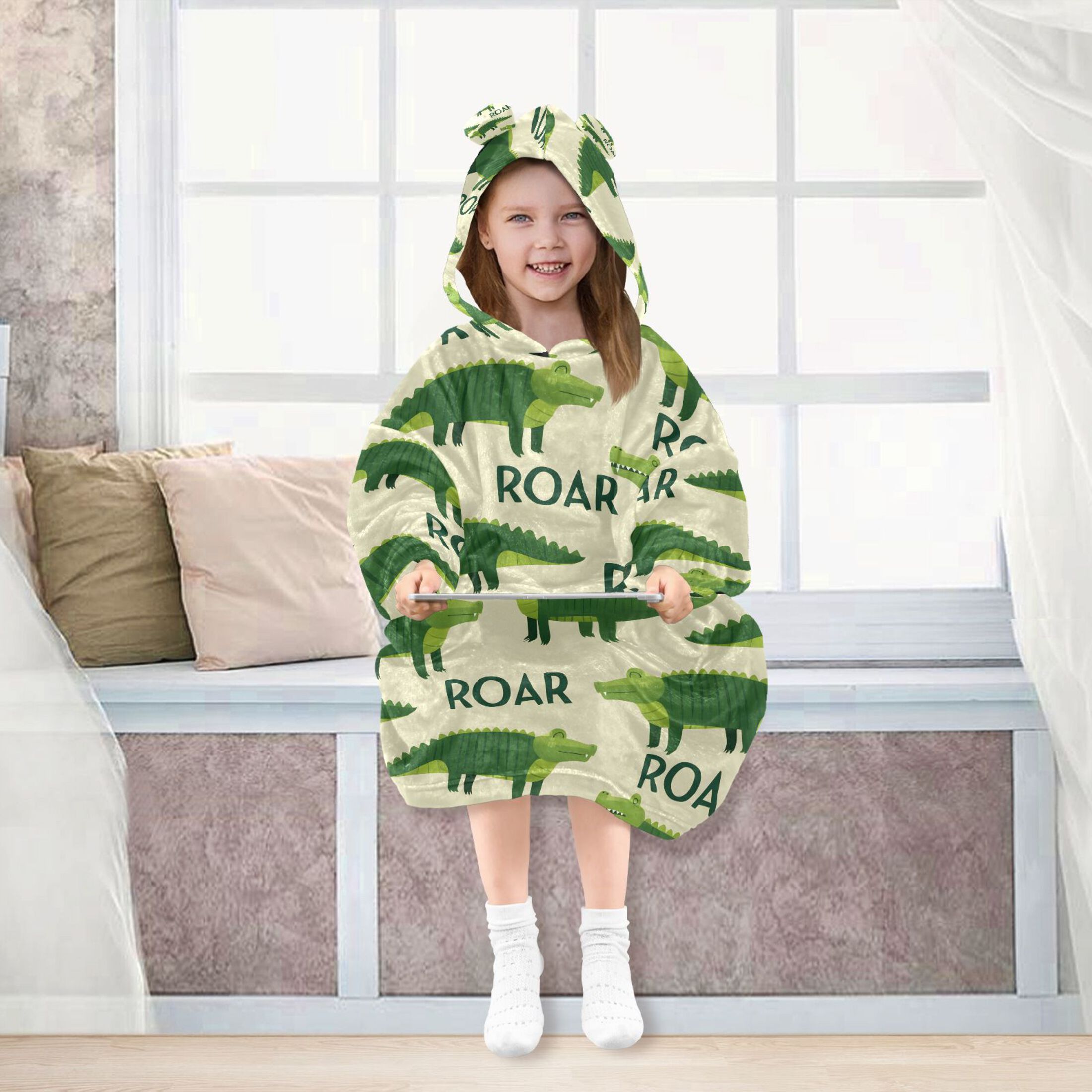 joogoo Wearable Blanket Hoodie for Crocodile Cartoon Oversized Sherpa Hooded 3-14 YR M