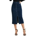 thumbnail image 1 of Falda Maxi de Mezclilla INSPIRE CHIC para Mujer con Abertura Frontal, Cierre de Cremallera, Cintura Alta, Cuerpo Ajustado, Talla XL, Azul Oscuro, 1 of 6