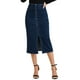 thumbnail image 1 of Falda Maxi de Mezclilla INSPIRE CHIC para Mujer con Abertura Frontal, Cierre de Cremallera, Cintura Alta, Ajustada, Talla XS, Azul Oscuro, 1 of 6