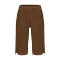 thumbnail image 5 of Fnooota Cotton Linen Shorts for Women, Casual Loose Knee Length Summer Bermuda Shorts Brown Size M, 5 of 5