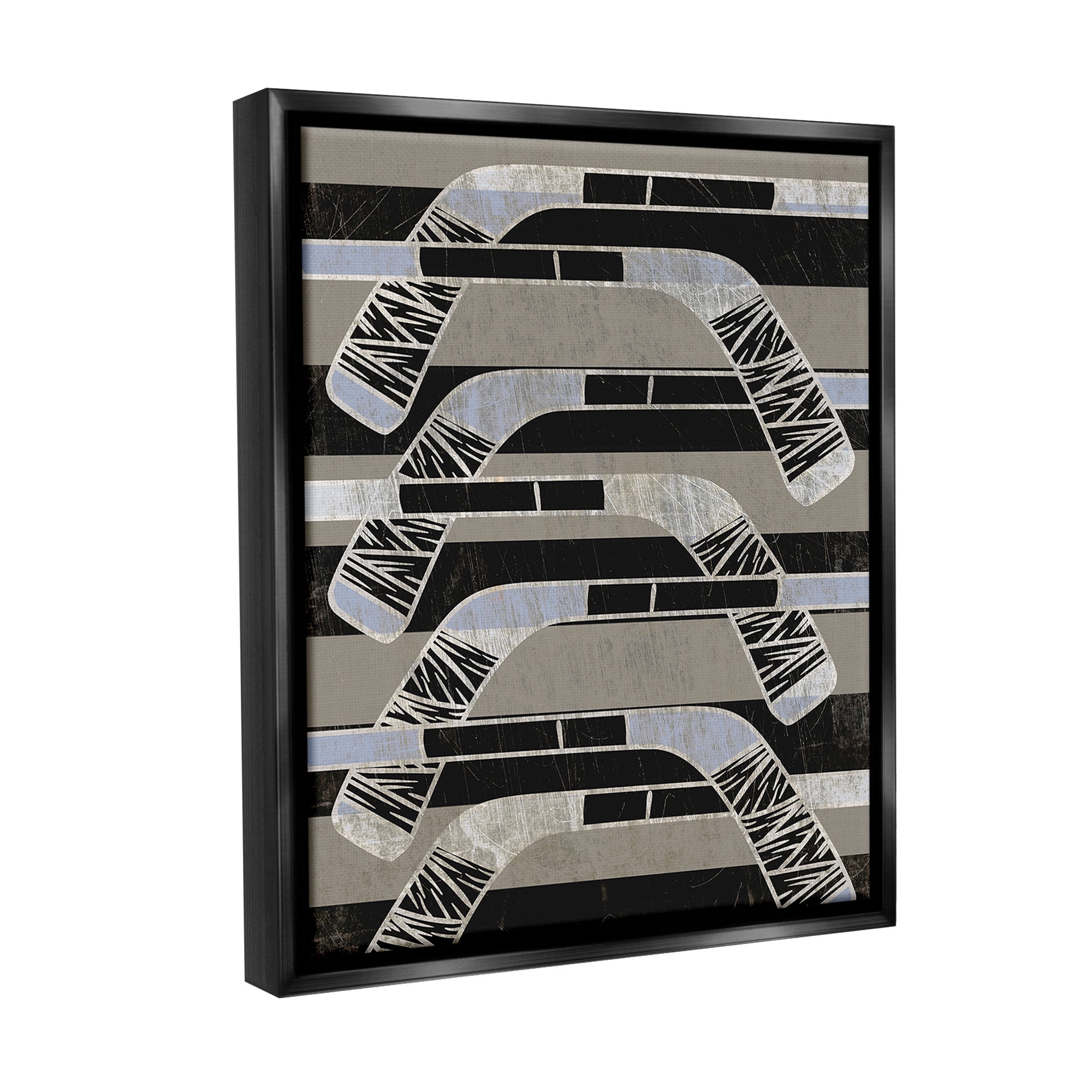 Stupell Industries Modern Hockey Sticks Sports Painting Black Floater Framed Canvas Art Print Wall Art, 25 x 31