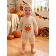 thumbnail image 6 of RUINIXCW Newborn Baby Girl Boy My First Halloween Outfit Waffled Romper Infant Fall Clothes Long Sleeve Pumpkin Embroidery Bodysuit Jumpsuit with Hat, 6 of 10