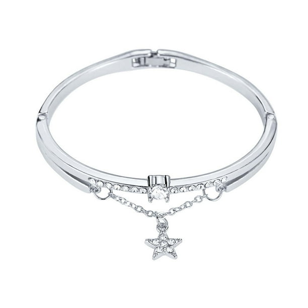 Xihbxyly Pulsera de Corazón de Cristal, Brazalete Colorido de Aleación Acrílica, Diseño de Hebilla Elástica, Joyería de Moda para Mujer, Regalo para Ella, Accesorio de Uso Diario