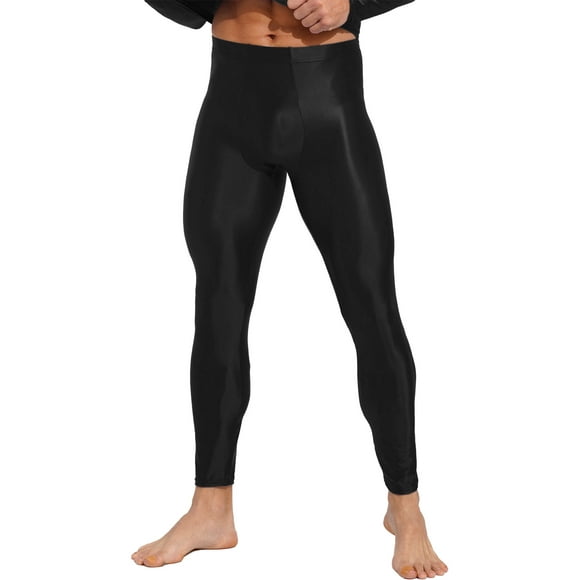 Yeahdor Mens Glossy Stirrup Leggings High Waist Tights Gym Workout Pants Tummy Control Sports Pants Black M