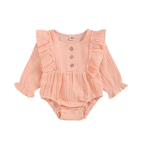 

KIMI BEAR Newborn Baby Girls Rompers 6 Months Newborn Girls Autumn Winter Bodysuits 9 Months Newborn Girls Cozy Cotton Linen Round Neck Long Sleeve Jumpsuits Pink