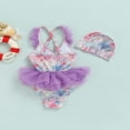 thumbnail image 3 of CNKOO Kids Girls Swimsuit Backless Printed Mesh Ruffled One-Piece Bathing Suit with Hat, 3 of 8