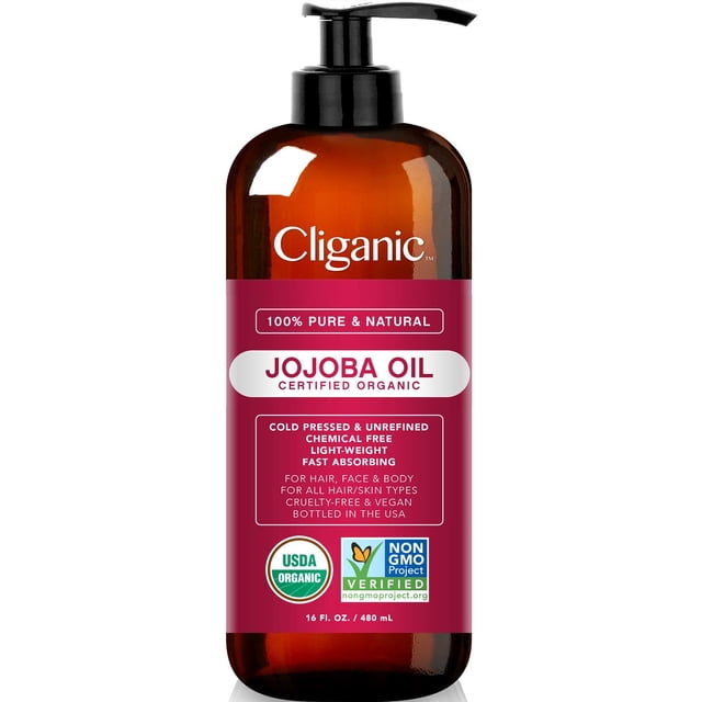 Aceite de jojoba Cliganic 473 ml, 100% orgánico, prensado en frío, sin refinar