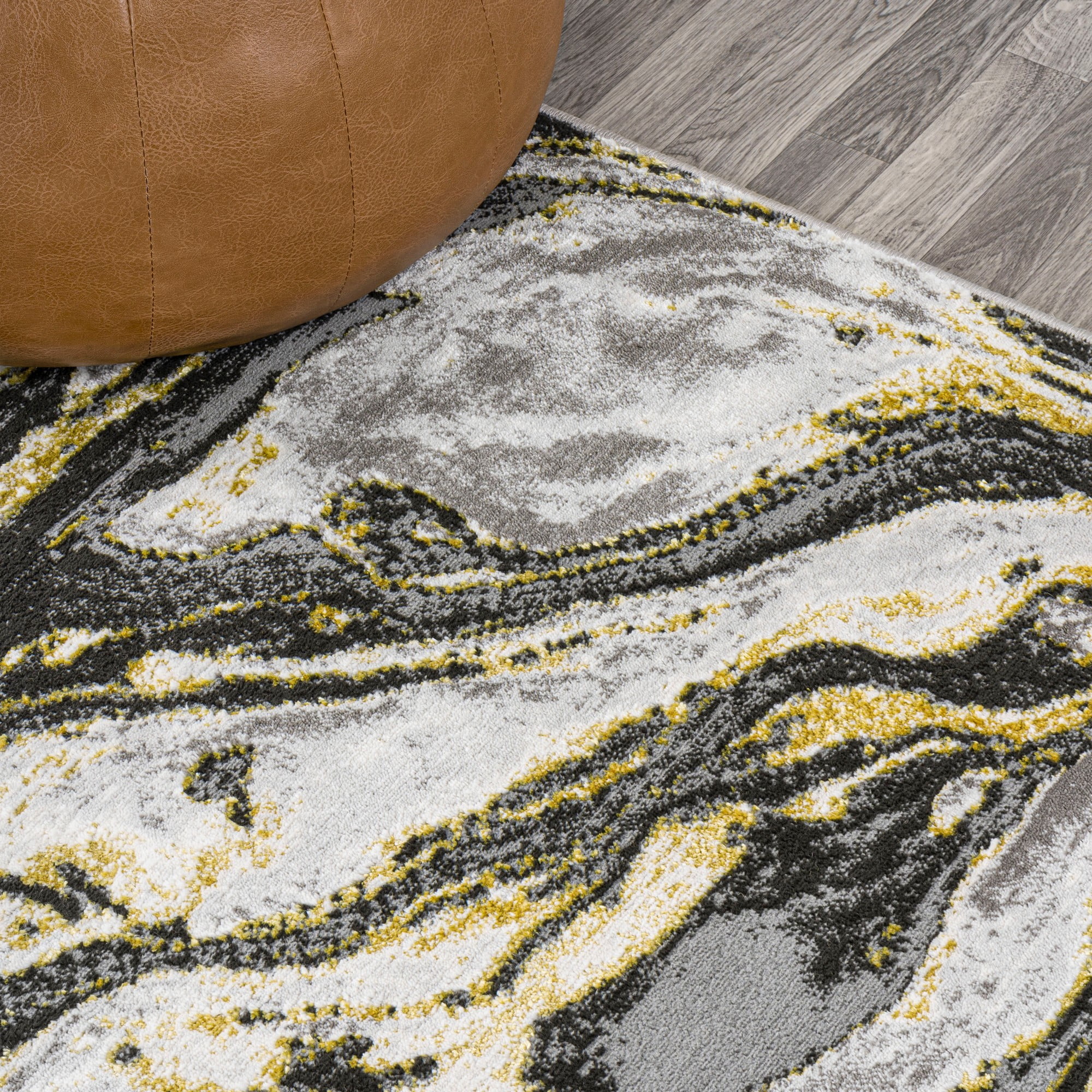 JONATHAN Y SILK ORCHID 3 x 5 Area Rug, Swirl Marbled Abstract - Black/Yellow, SOR203D-3