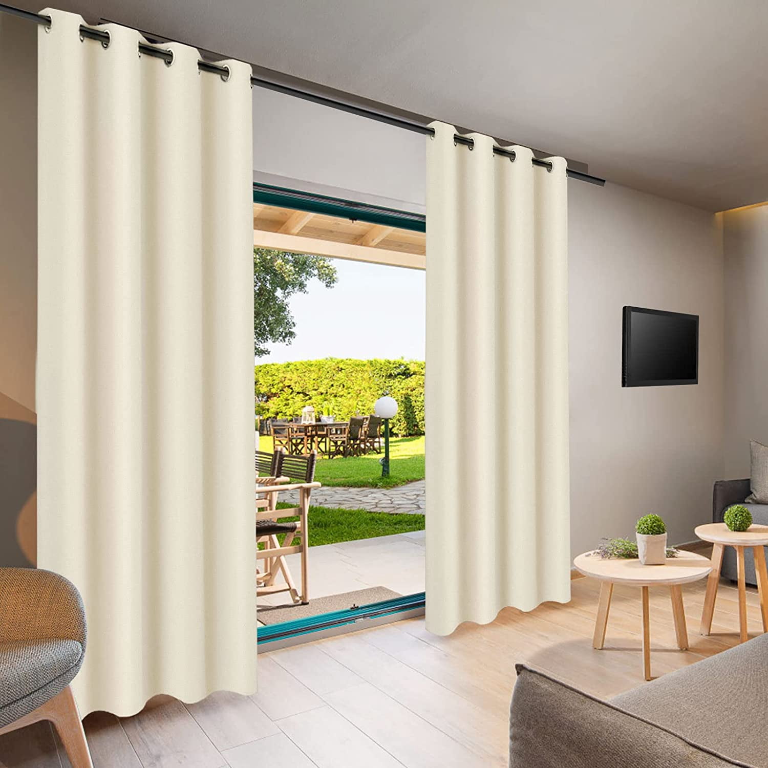 (4 Panel) Gazebo Patio Outdoor Curtains -Waterproof Garden Blackout Thermal Insulated Sun Shades Grommet Privacy Curtain for Pergola Porch, Beige, W52 x L84 in