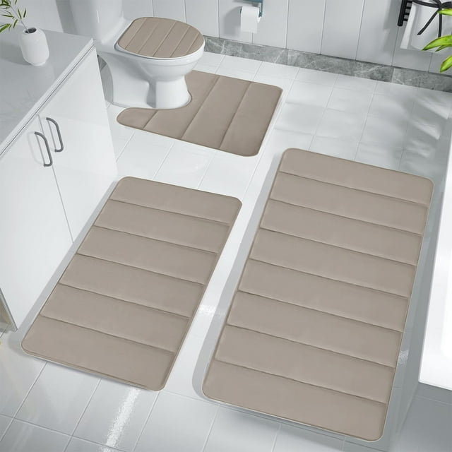 PRETXORVE Foam Bath 4 Set Bathroom Rugs for 4 Pcs Mats Soft Comfortable Water Absorption Non- Thick Washable Easier to Dry Dark
