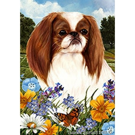 Japanese Chin Red and White - Best of Breed Summer Flowers Garden