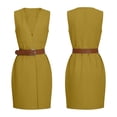 thumbnail image 4 of ClodeEU Women's V Neck Sleeveless Midi Work Dress with Waist Belt，Business Casual Office Dress Yellow,Women's Plus XXXL, 4 of 7