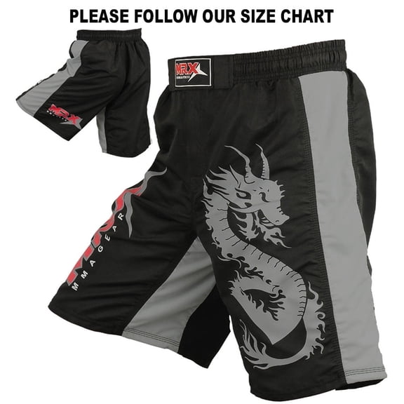 MRX MMA Fight Shorts Cage Fight Grappling Short Stretch Penals Black / Grey S