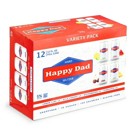 Happy Dad Hard Seltzer Variety Pack, 12 Pack, 12 fl oz Cans, 5% ABV