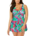 thumbnail image 2 of Womens Plus Size Twist-Knot Swimdress Tummy Control Two Piece Slimming Skirt Swimsuit Floral Bathing Suit, 2 of 9