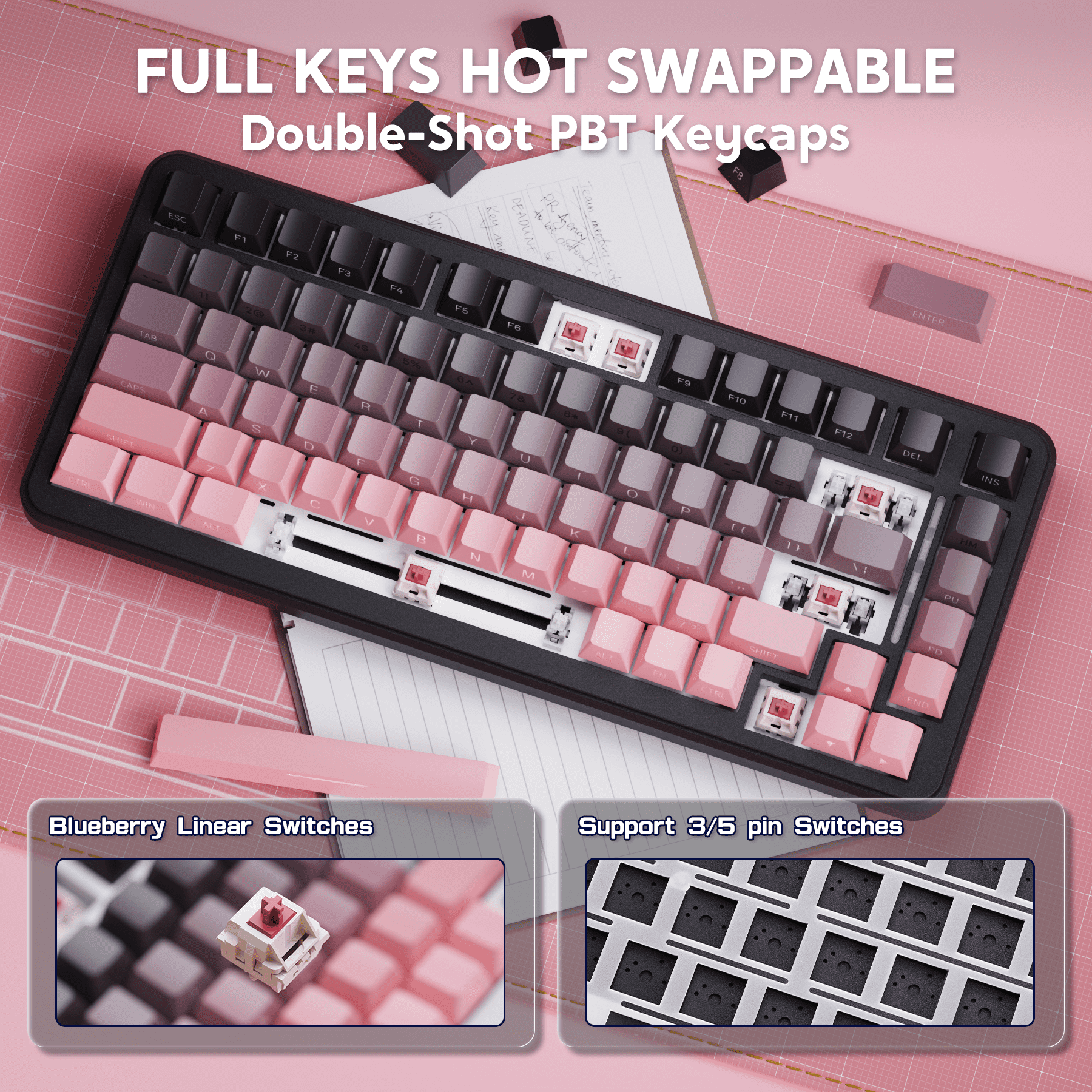 ATTACK SHARK M86 82 Keys Wireless Mechanical Keyboard, 75% Gasket Hot Swappable Custom Keyboard, Side Printed PBT Keycaps, RGB Backlit, Pre-lubed Switches, BT/2.4GHz/ Wired Mechanical Gaming Keyboard