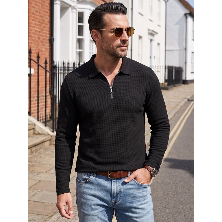 GIRUNS Men's Long Sleeve Quarter Zip Polo Shirt photo 7