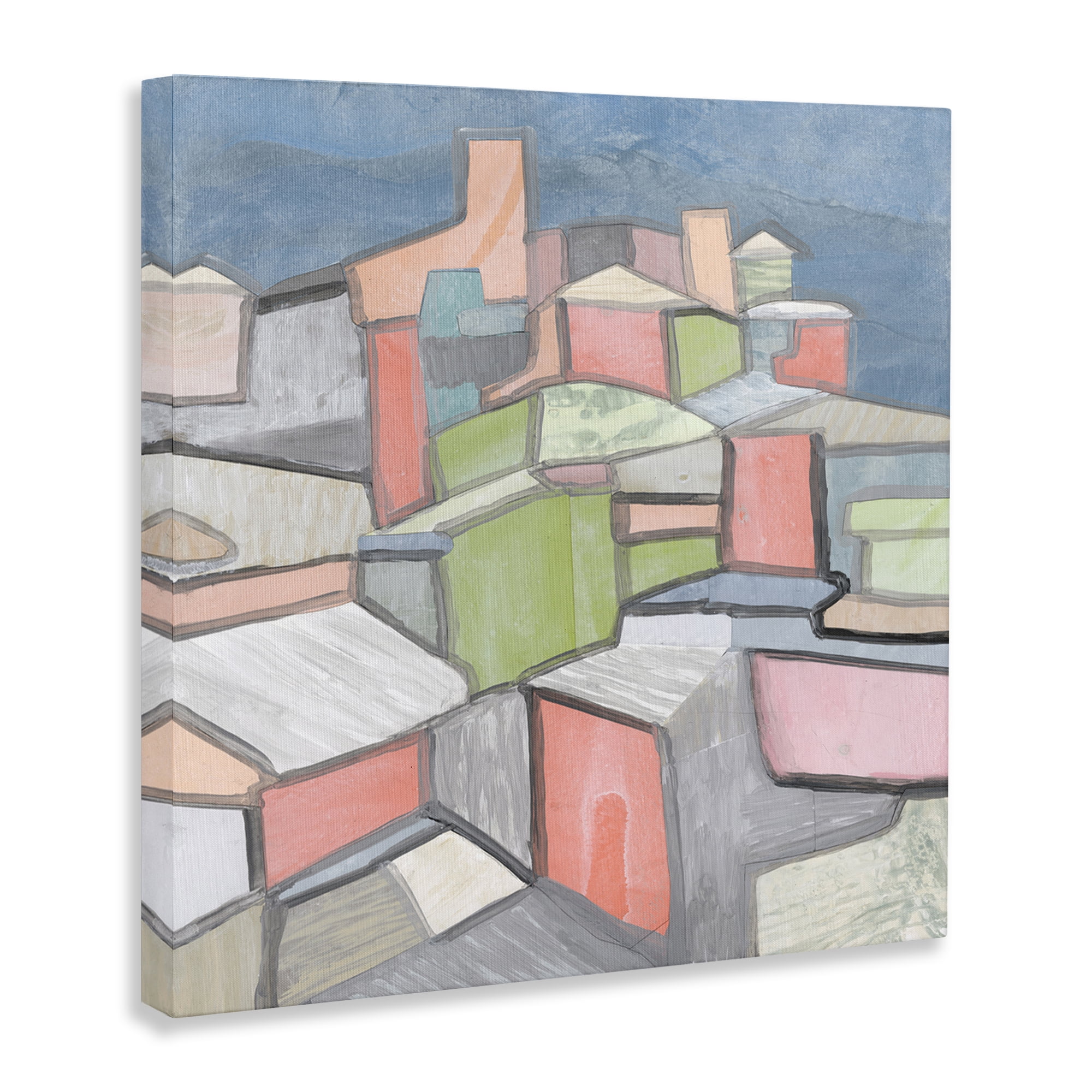 Stupell Industries Contemporary Shapes Arrangement Abstract Painting Wrapped Canvas Art Print Wall Art, 30 x 30