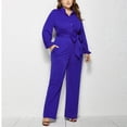 thumbnail image 6 of qolati Plus Size Jumpsuits for Women Dressy Button Down V Neck Long Sleeve High Waist Belted Wide Leg Elegant Formal Romper Jumpsuits Pockets Clearance, 6 of 6