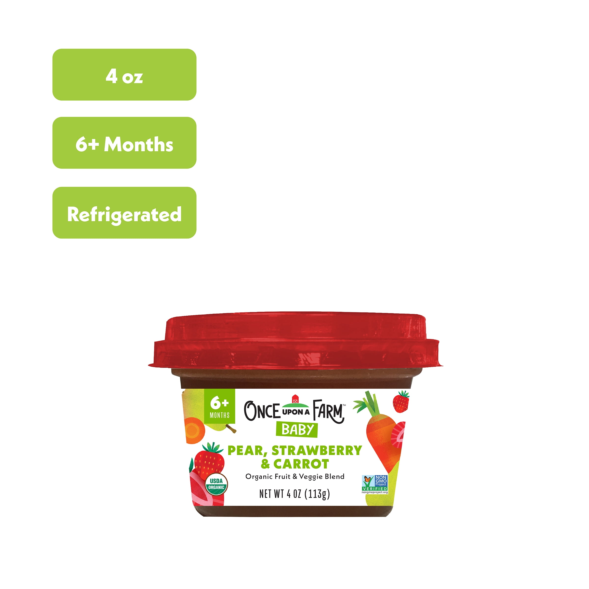 Once Upon a Farm Organic Refrigerated Baby Food Fruit & Veggie Blend Pear, Strawberry & Carrot, 4oz Bowl