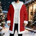 thumbnail image 5 of Unisex Red Leather Stylish Long Coat Christmas Santa Claus Shearling Hooded Trench Coat, 5 of 7