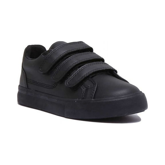 Kickers Tovni Trip Junior's 3 Strap Hook And Loop Leather Shoes In Black Size 13.5