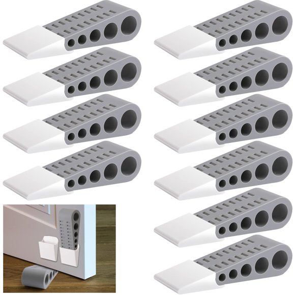 Cuña de goma Doorstop Tuanse, paquete de 12 unidades, con soporte, color gris