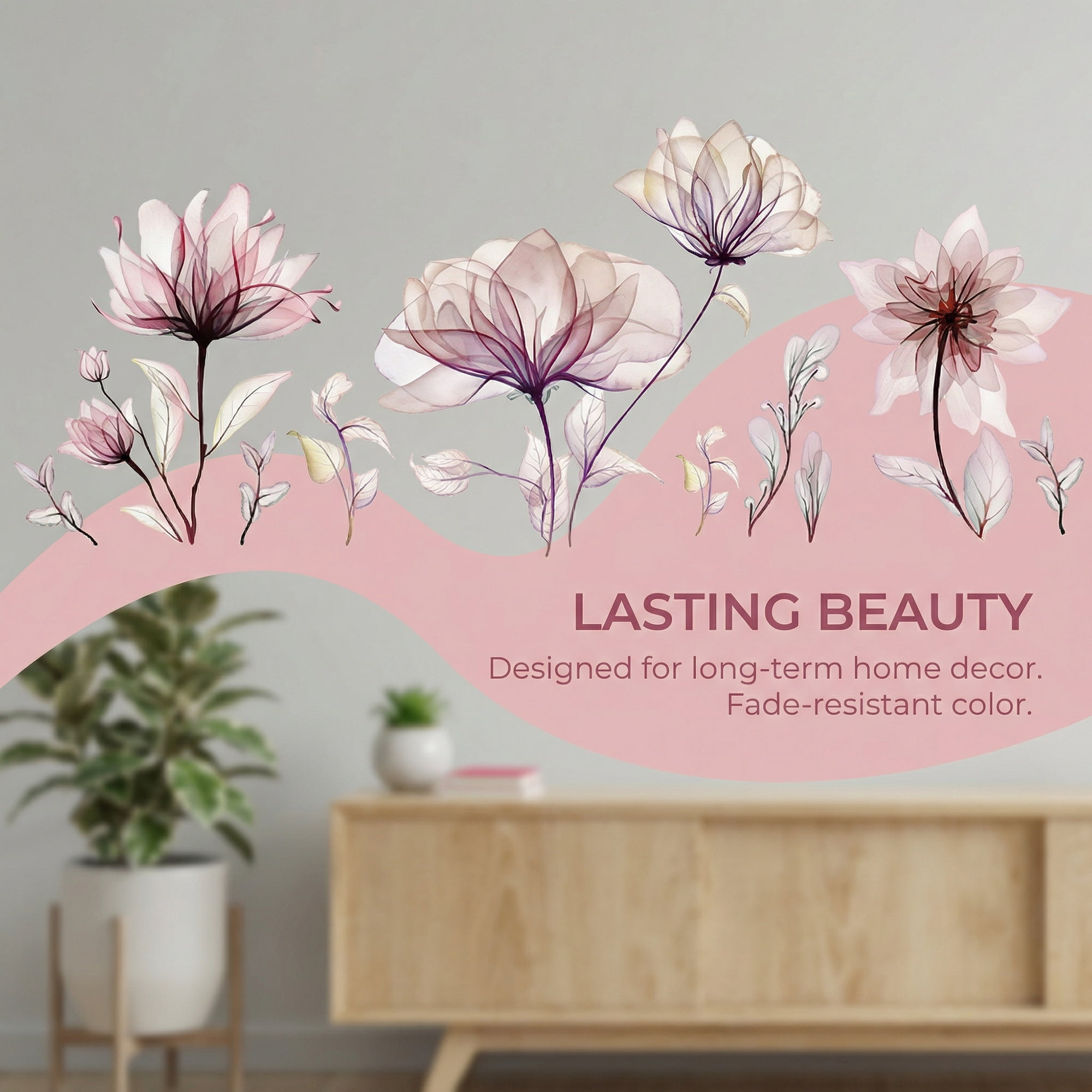 Unique Bargains 40PCS Flowers Wall Stickers Decals Peel and Stick Purple 35.4" x 11.8"