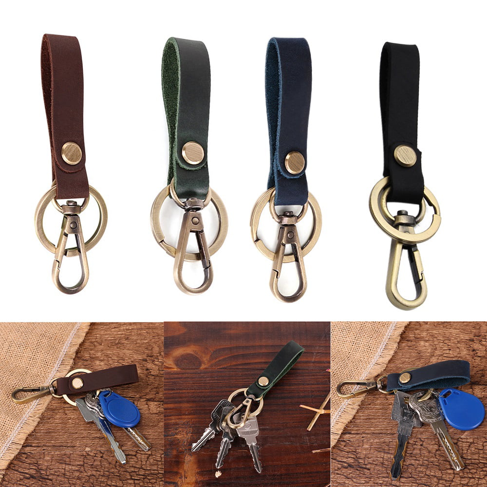 2 Loops Black Leather Strap Keyring Keychain Key Chain Ring Key Fob for Men yu