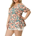 thumbnail image 4 of Agnes Orinda Women's Plus Size Wrap Belted Tops Floral V-neck Ruffle Short Sleeve Casual Summer Peplum Blouse 1X Pink, 4 of 7