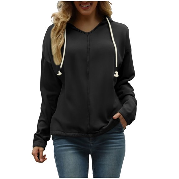 mihongmao 2025 Black * Friday and Cyber * Monday Women's Fashion Sportswear Hooded 2025 and Winter Clothing Long Sleeved Hooded Sweatshirt Sweatshirt Black S