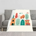 thumbnail image 2 of Whimsical Colorful Flannel Blanket - Soft & Cozy for Sofa Travel Bed Chair - Artistic Landscape Design with Nature & Architecture, 2 of 7