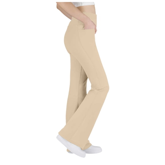 Zanarzt Flared Leggings Girl's Flare Leggings with Pockets Kids Yoga Pants High Waisted Bell Bottoms for Dance Khaki,14-15 Years