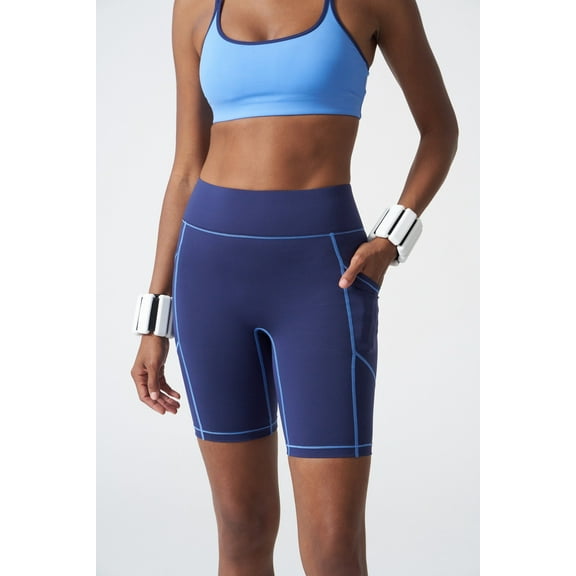 Bandier NAVY/CORNFLOWER BLUE High Waisted Center Stage Pocket Shorts, US 2X