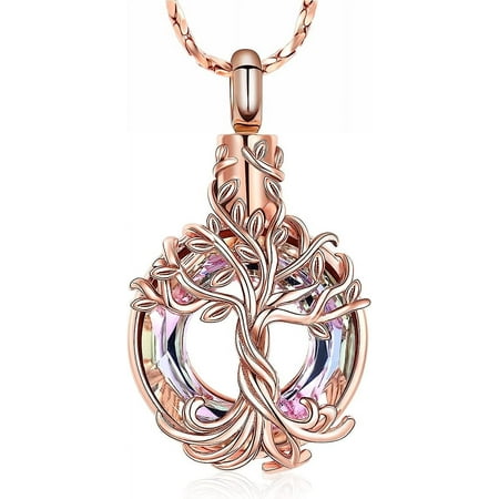 Stainless Steel Tree of Life Cremation Urn Pendant Memory Necklace for Cremation Ashes of Loved One