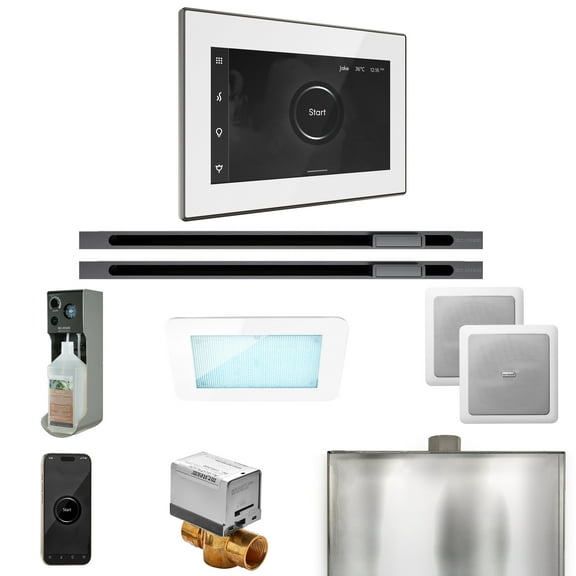 Mr Steam XDream Max Steam Shower Pkg w/iSteamX Control and Linear Steamhead in White Satin Steel