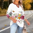 thumbnail image 5 of Retro Floral Graphic T-Shirt for Women Split V-Neck Keyhole 3/4 Sleeve Relaxed Fit Flare Top Bohemian Style Casual Outdoor Spring Fashion Clothes, 5 of 7
