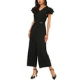 thumbnail image 4 of INSPIRE CHIC Women's Formal Jumpsuits Ruffled Sleeve High Waist V Neck Dressy Long Wide Legs Pants XL Black, 4 of 6