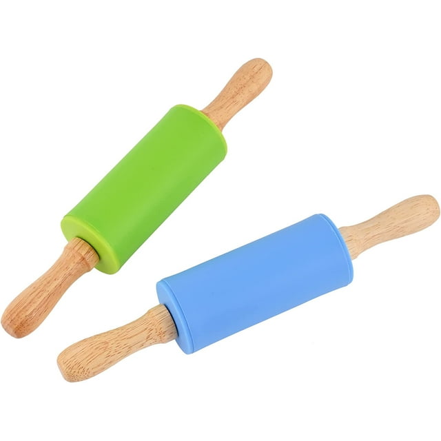 Mini Silicone Rolling Pin for Kids,Non-stick Surface Wood Handle,9-inch 2 Pack \u2026