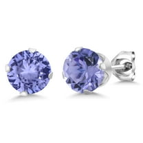 Gem Stone King 925 Sterling Silver Round Tanzanite Stud Earrings for Women Men (1.50 Cttw, Gemstone Birthstone, Round 5.5MM)