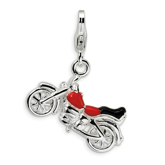 Amore La Vita Sterling Silver Rhodium-plated Polished 3-D Enameled Motorcycle Charm with Fancy Lobster Clasp