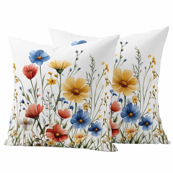 2 Pack Outdoor Waterproof Throw Pillow Covers,Spring Colorful Blooming Flowers Leaves Decorative Patio Pillowcases for Chair Couch Sofa 16x16in