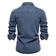 thumbnail image 3 of Mens T-shirts Fall New Trend European Size Denim Shirt Mens Casual Solid Color Long Sleeve Washed Shirt Long L Christmas T Fit Mom Baseball Mom Hoodies Men Turtle Neck Tee Sleeve Tees Dark Blue L, 3 of 7