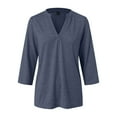 thumbnail image 4 of eczipvz Womens 3/4 Length Sleeve Tops 2025 Summer V Neck Tee Shirts Dressy Casual Work Tunic Blouses Spring Clothes(Dark Blue,2XL), 4 of 6