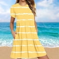 thumbnail image 2 of Aboser Womens Short Sleeve Striped Dresses with Pockets Cute Tiered Midi Dress Summer Casual Round Neck Dresses Loose Fit Beach Vacation Dress, 2 of 7