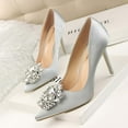 thumbnail image 2 of Juebong Women Pumps Elegant Rhinestone High Heels Shoes Sexy Thin Pointed Single Shoes,Silver Size 37, 2 of 4